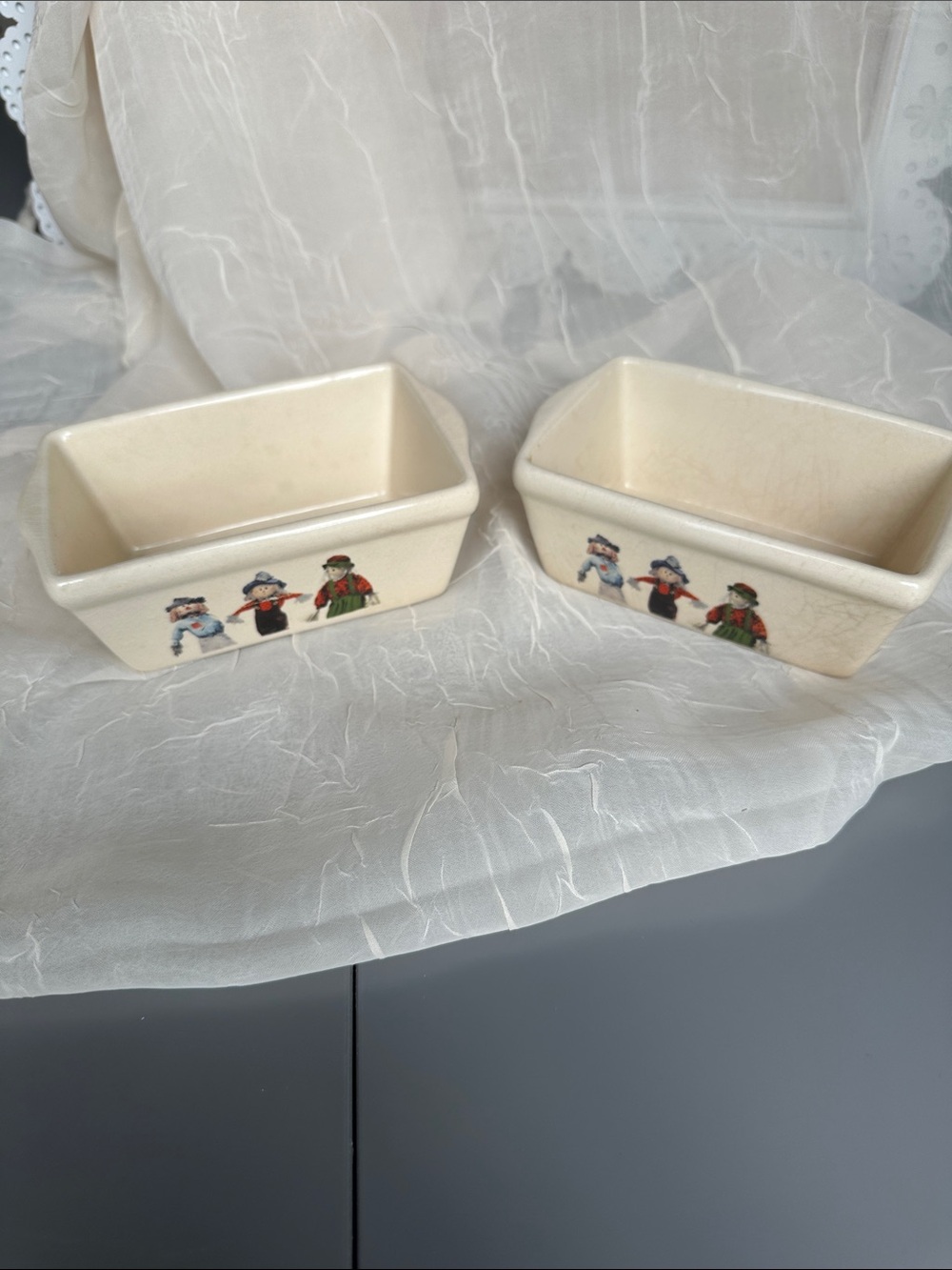 Vintage Mini Loaf Pans Ceramic Harvest Scarecrow set of 2